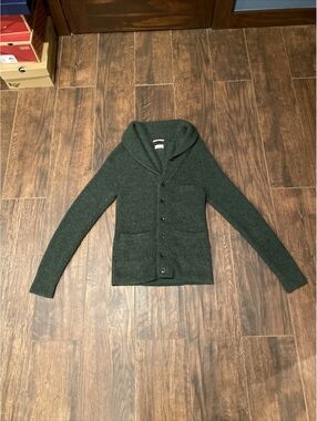 Apolis Global Citizen Mens Cardigan Sweater XS Dark Green Alpaca Suede Peru